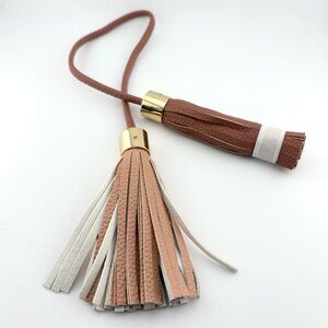 PU Leather Tassel Bag Charm in Blush and Cream with Gold Accent Hang Tag for Bag